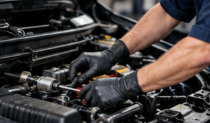 Hands working in an engine bay
